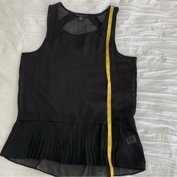 AMERICAN EAGLE Women’s Black Tank Top Sheer Flowy Chiffon Raw Hem Pleated SZ. SP - Picture 10 of 14